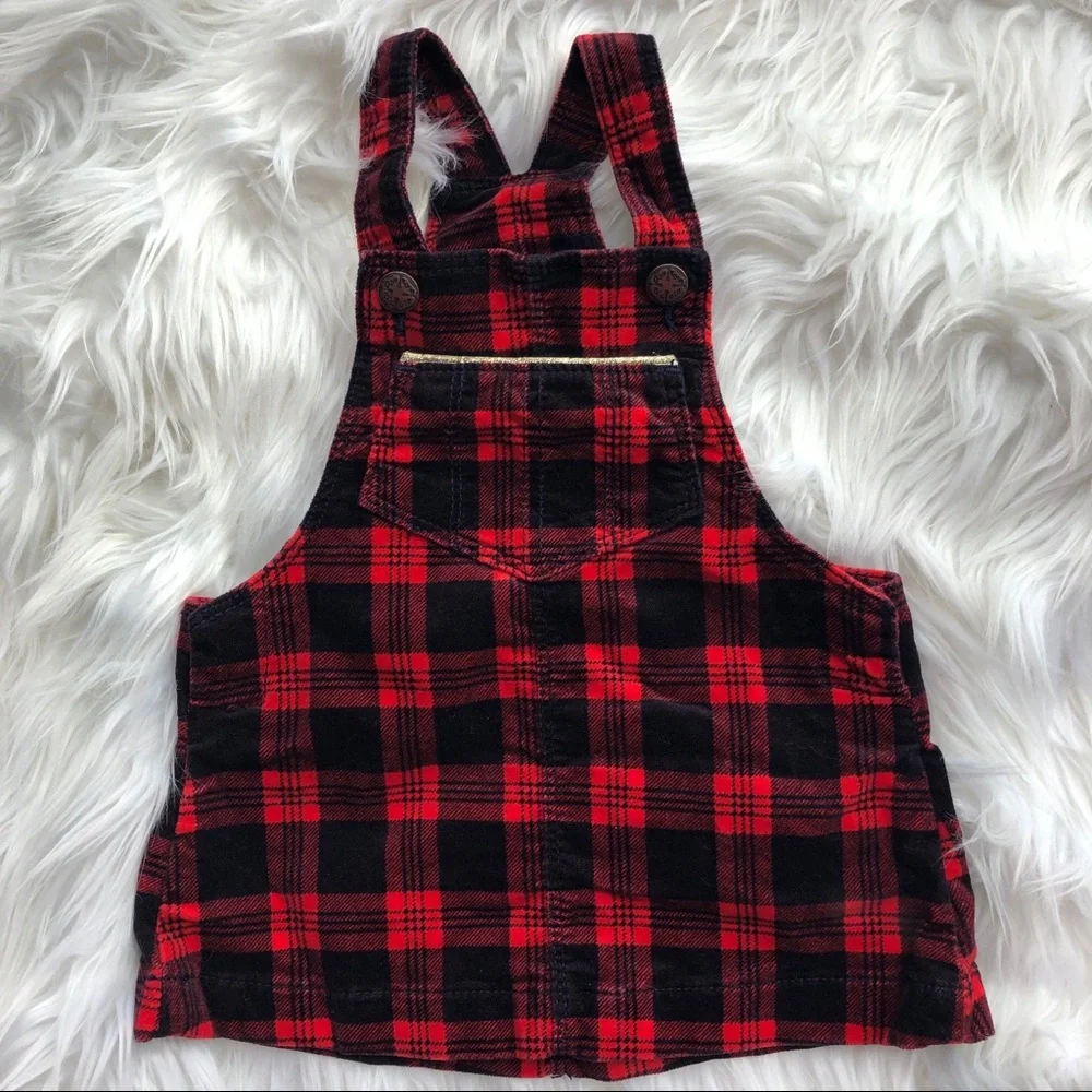 OshKosh B’Gosh buffalo plaid overalls skirt 9M